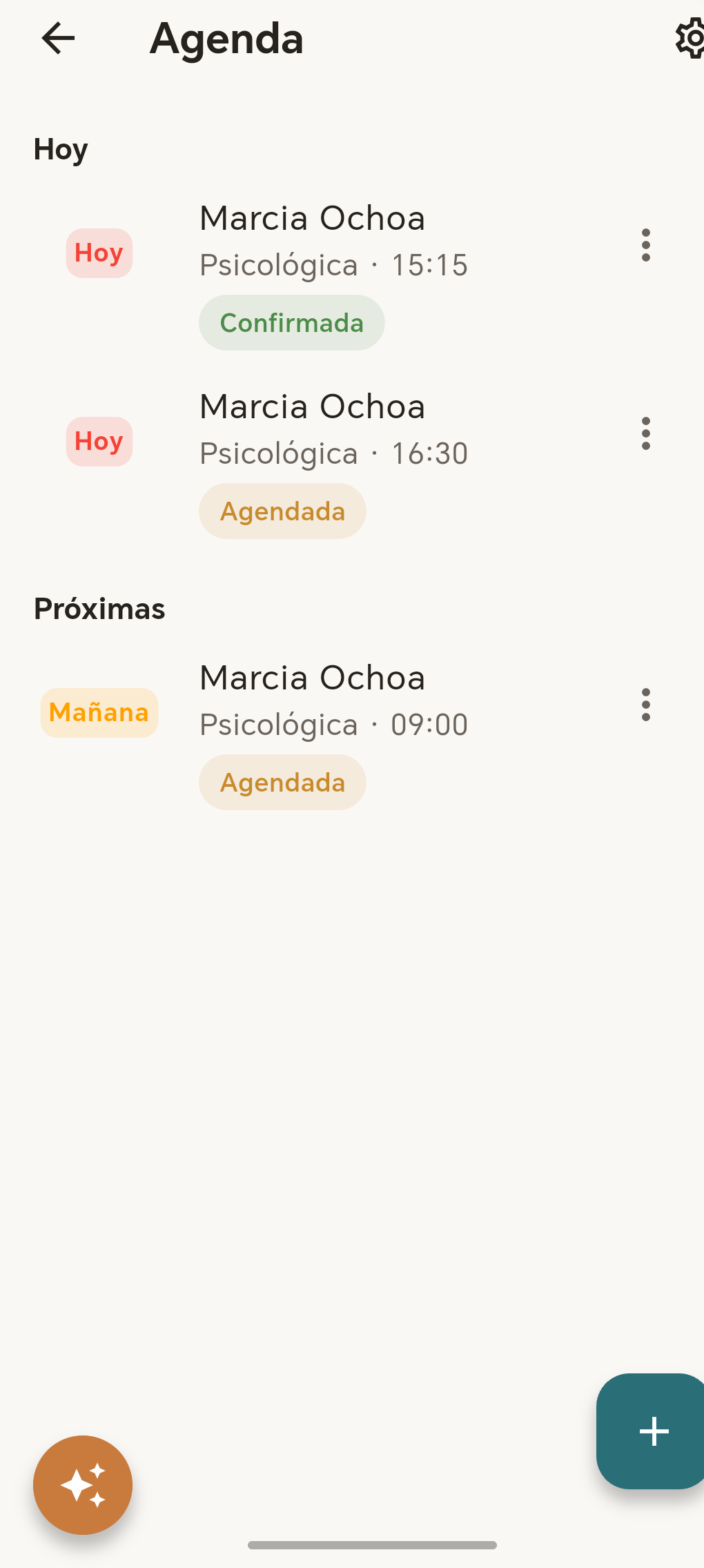 Kivorium Agenda — citas del día